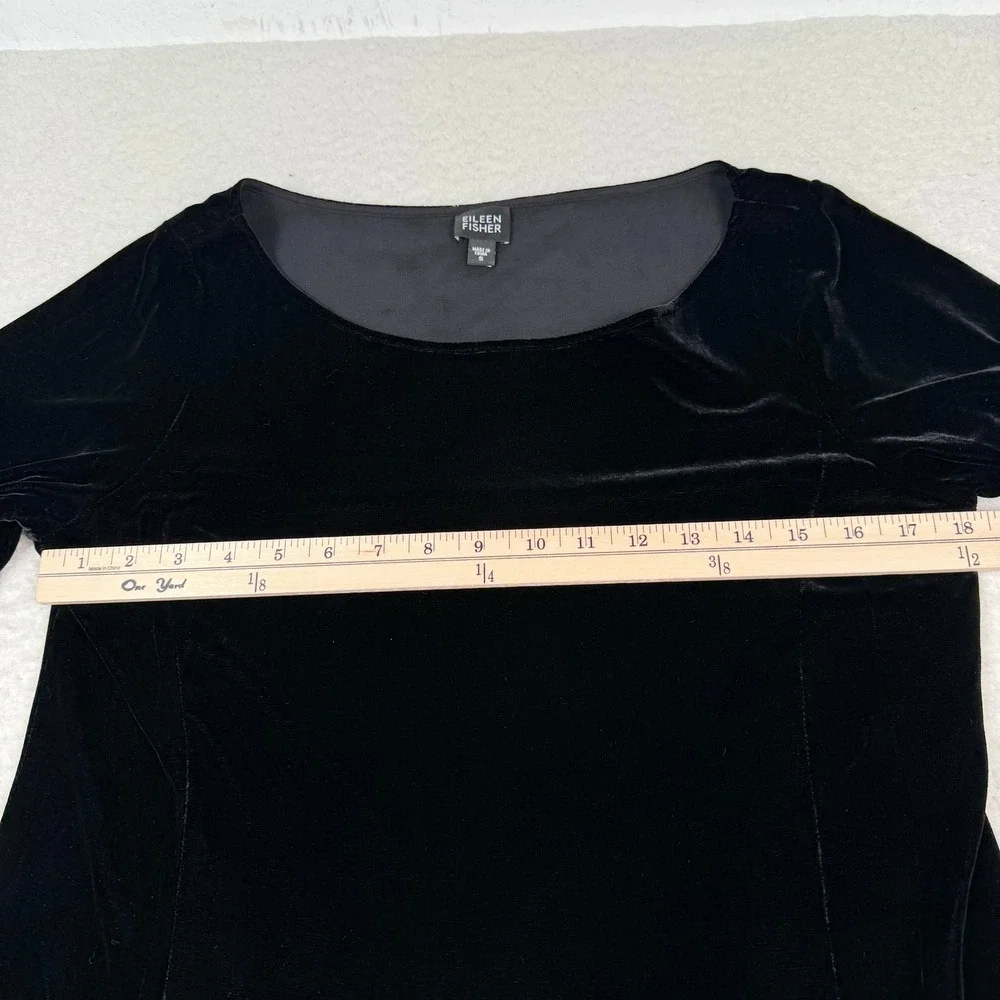 Eileen Fisher Velvet Midi Dress Women S Black Silk Blend 3/4 Sleeve Capsule‎